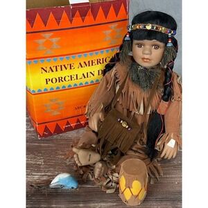 Vintage Native American Porcelain Doll Collectible Decorative With Box